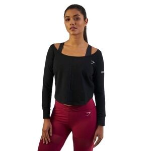 Gymshark Nikki‎ Blackketter Jumper Crop Top Long Sleeve Black